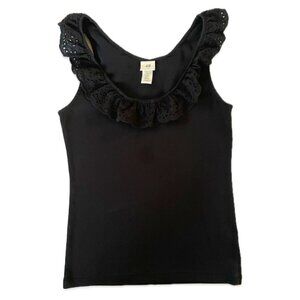 H&M black lace ruffle detail tank top M